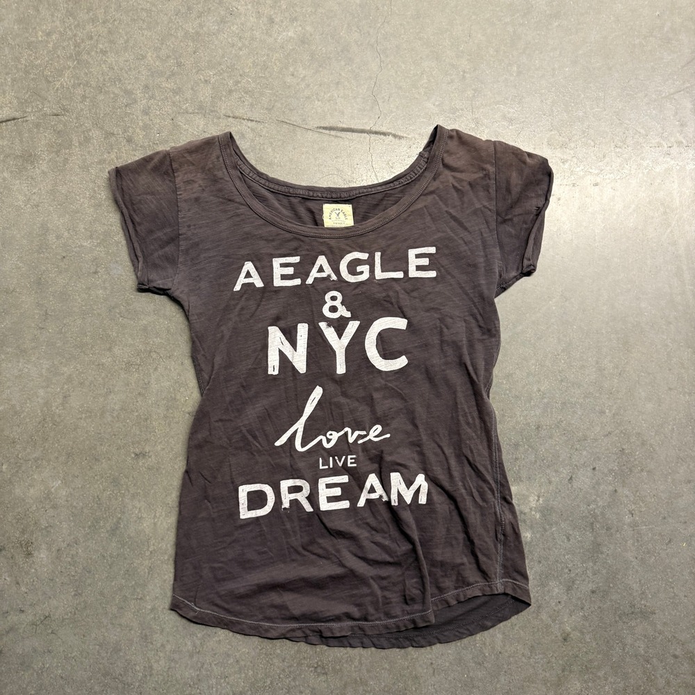 American Eagle Vintage T NYC Love Live Dream Graphic Tee Gray Small